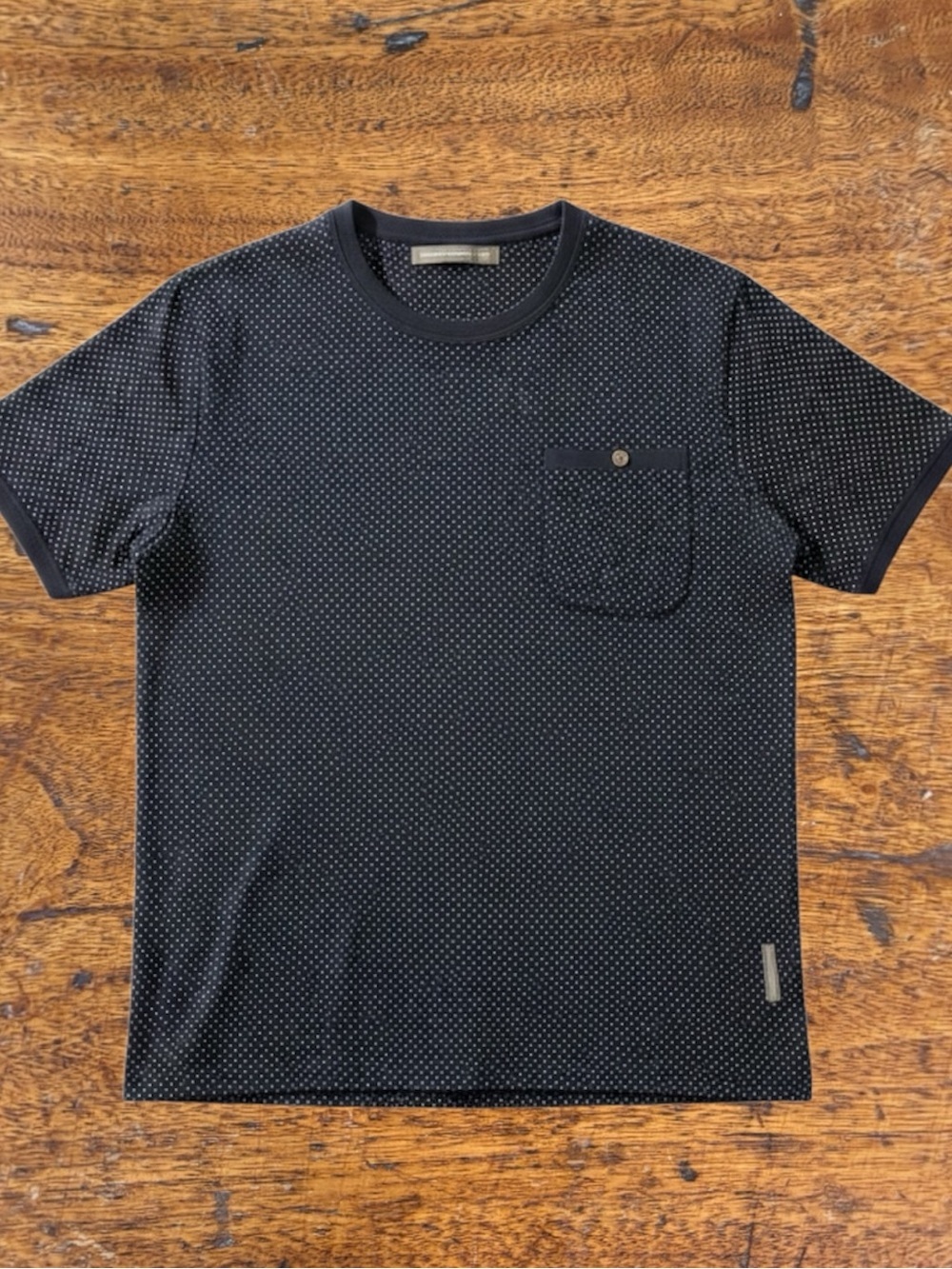 French Connection Navy Blue Micro Polka Dot Button Pocket Tee Shirt Size M